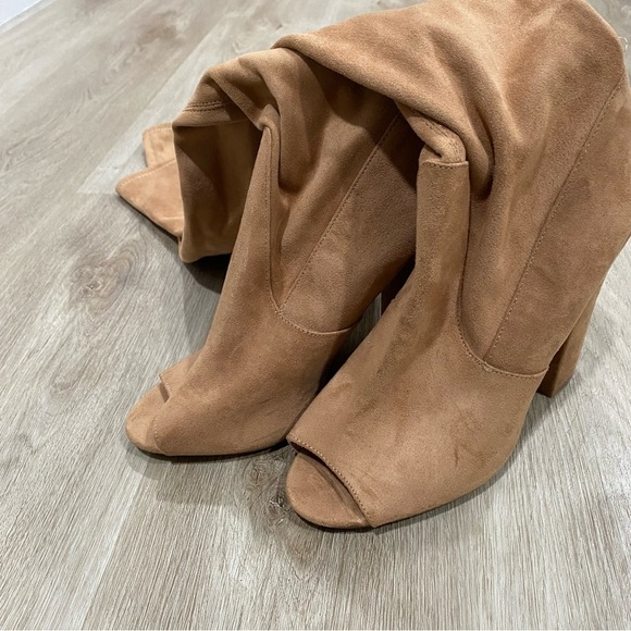 Steve Madden Elliana Tan Peep Toe Thigh High Boots - Picture 3 of 13